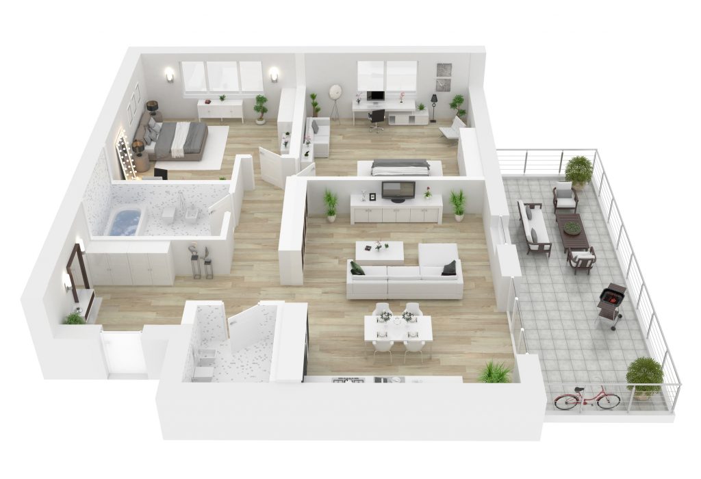 floor plan top view. apartment interior isolated on white background. 3d render